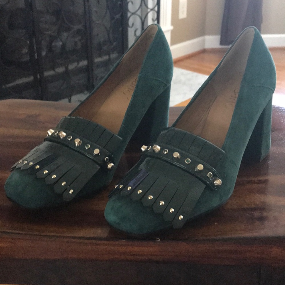 New Franco Sarto green suede block heel, Sz 8
